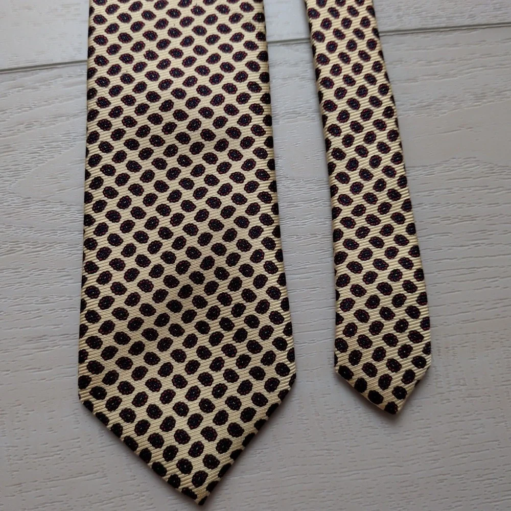 Vintage‎ Polo Ralph Lauren Neiman Marcus Tie Necktie Gold Red Geometric Silk
